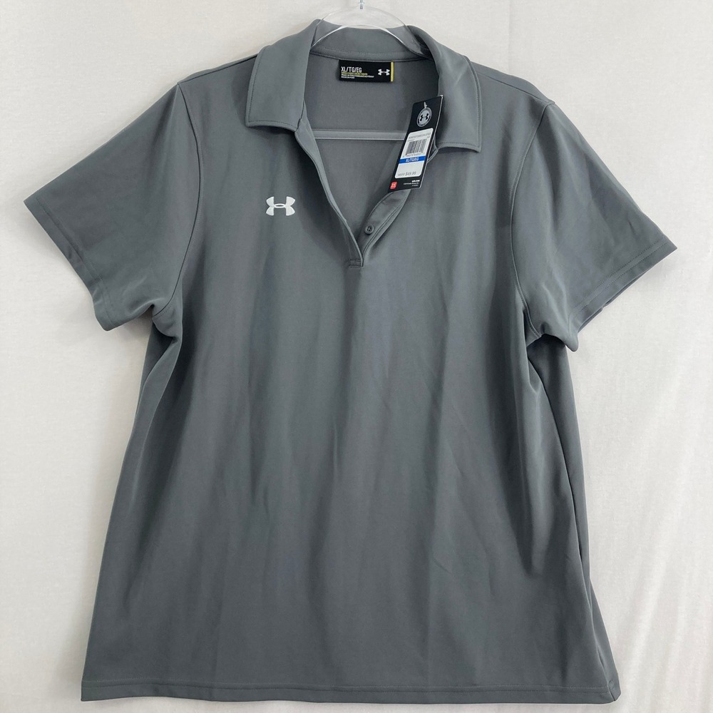 New Under Armour Polo Shirt Mens size XL Gray Heat Gear Loose Fit Active Golf